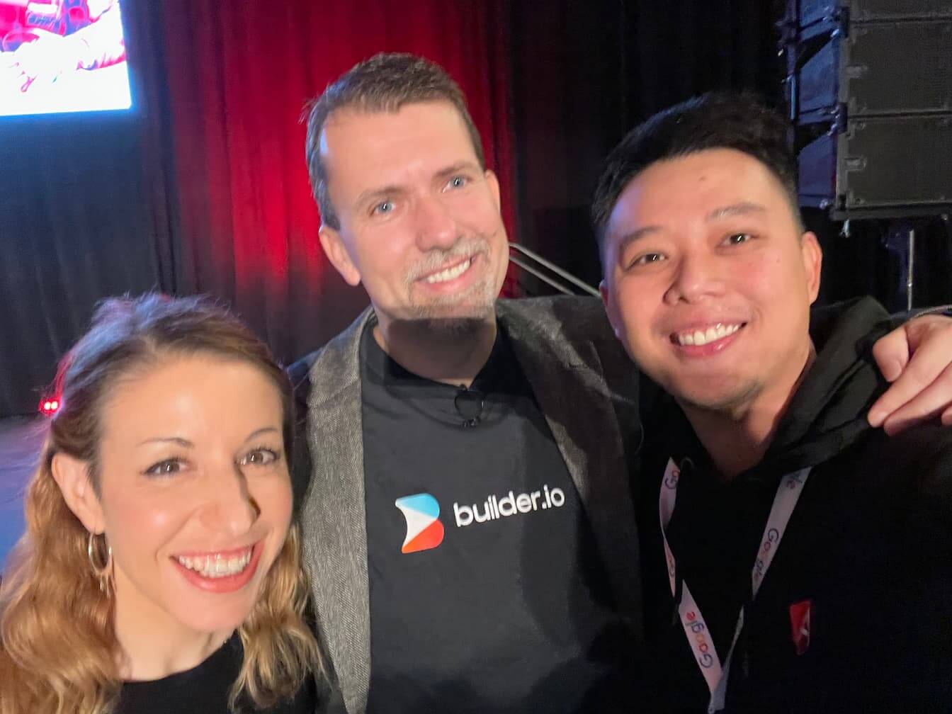 Sarah Drasner (left) Director of Engineering @Google, Misko Hevery (center) CTO @BuilderIO and me